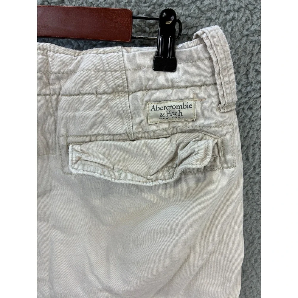 Abercrombie & Fitch Drawstring Cargo Shorts Mens 31 Cream Pockets Y2K